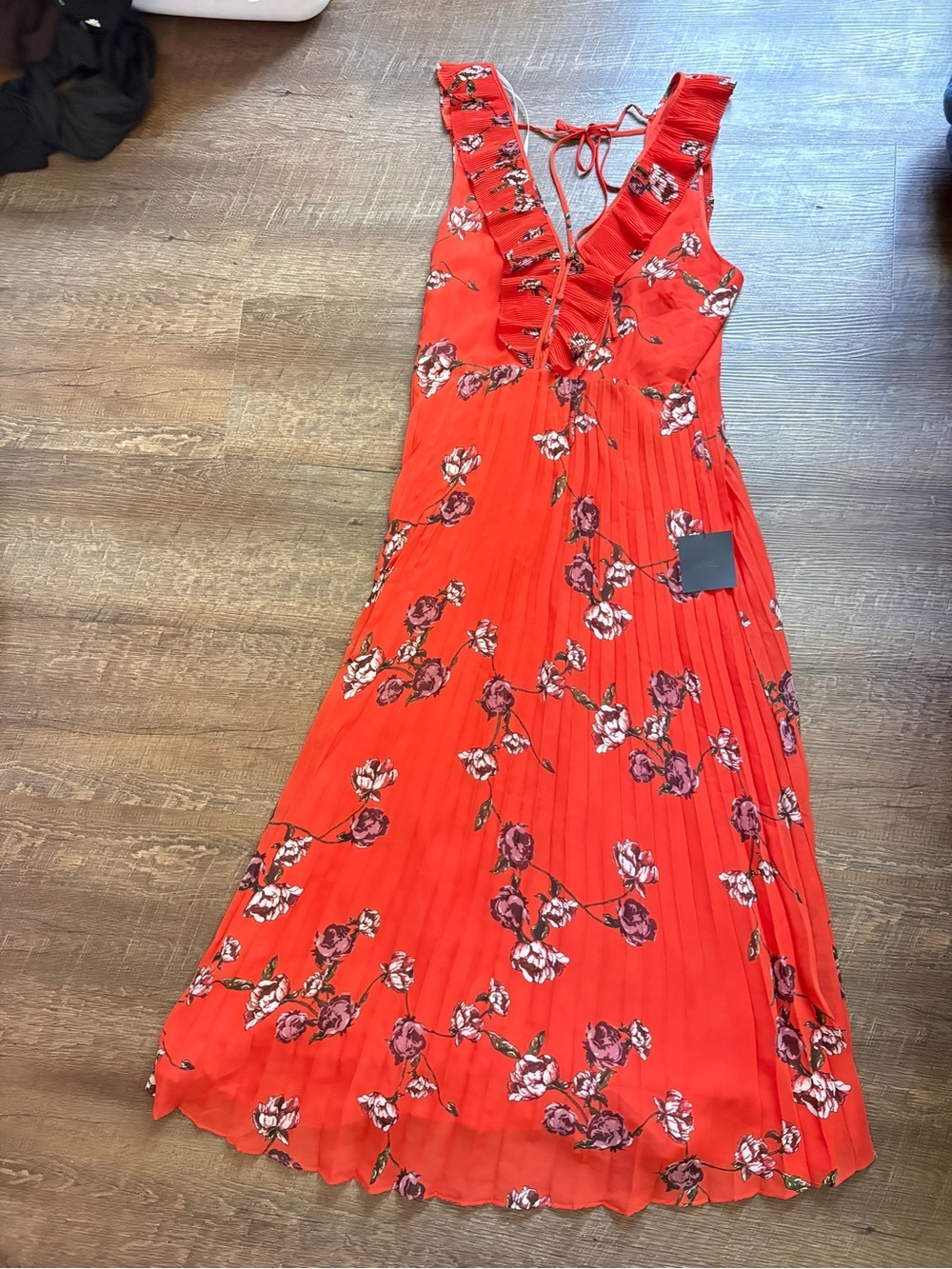 Lulus orange red maxi dress floral summer wedding pleated romantic floral XL EUC - Picture 12 of 16